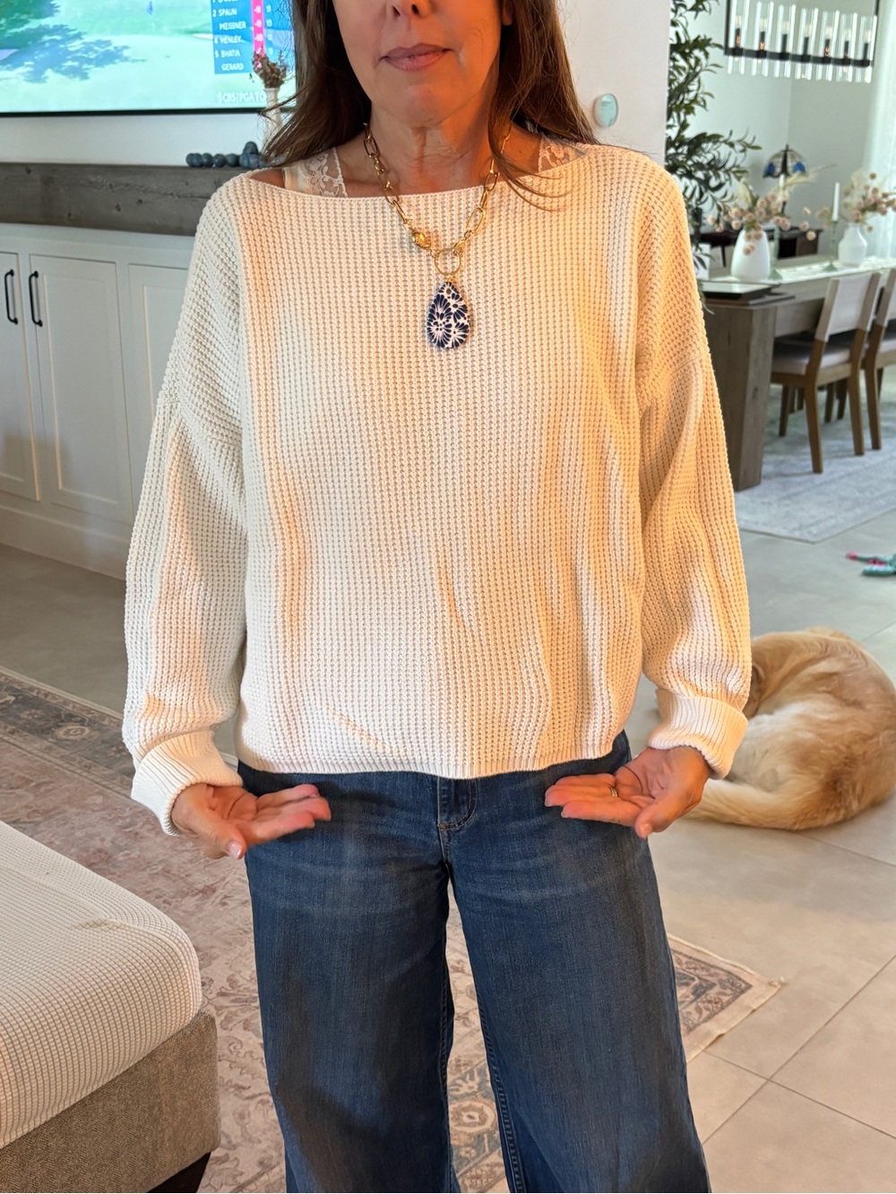 French Connection Cream Waffle-Knit Sweater